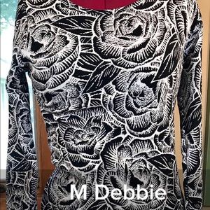 Black & White Floral Long Sleeve Dress M
